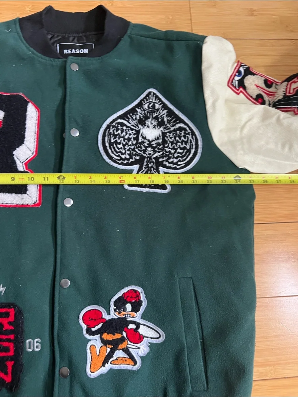 Reason Green & Cream Patchwork Varsity Bomber Jacket